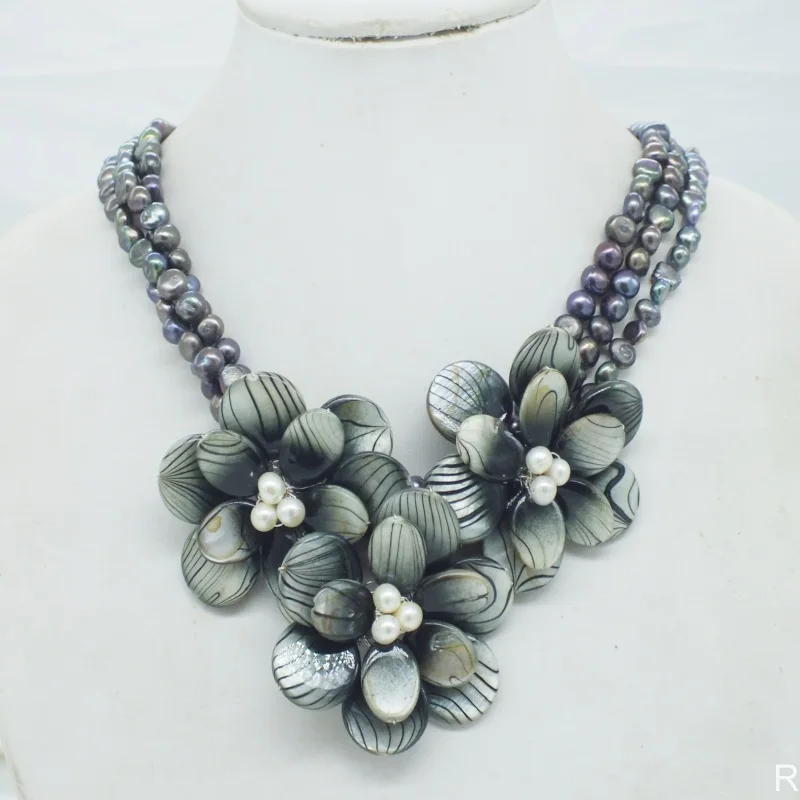 NO-304# пресноводный жемчуг/раковина цветок ожерелье