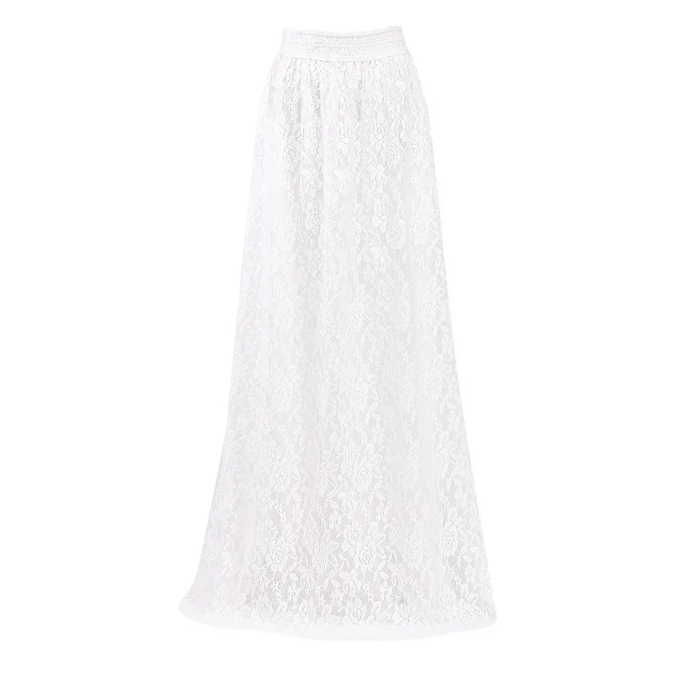 Feitong Женская кружевная юбка макси, юбка с эластичным поясом, двухслойная плиссированная длинная белая юбка, Mujer Moda# w30