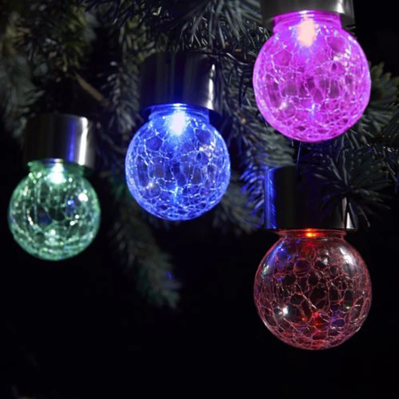 4Pcs/ Pack LED Color changing Solar Hanging Light Crackle Glass Globe ...