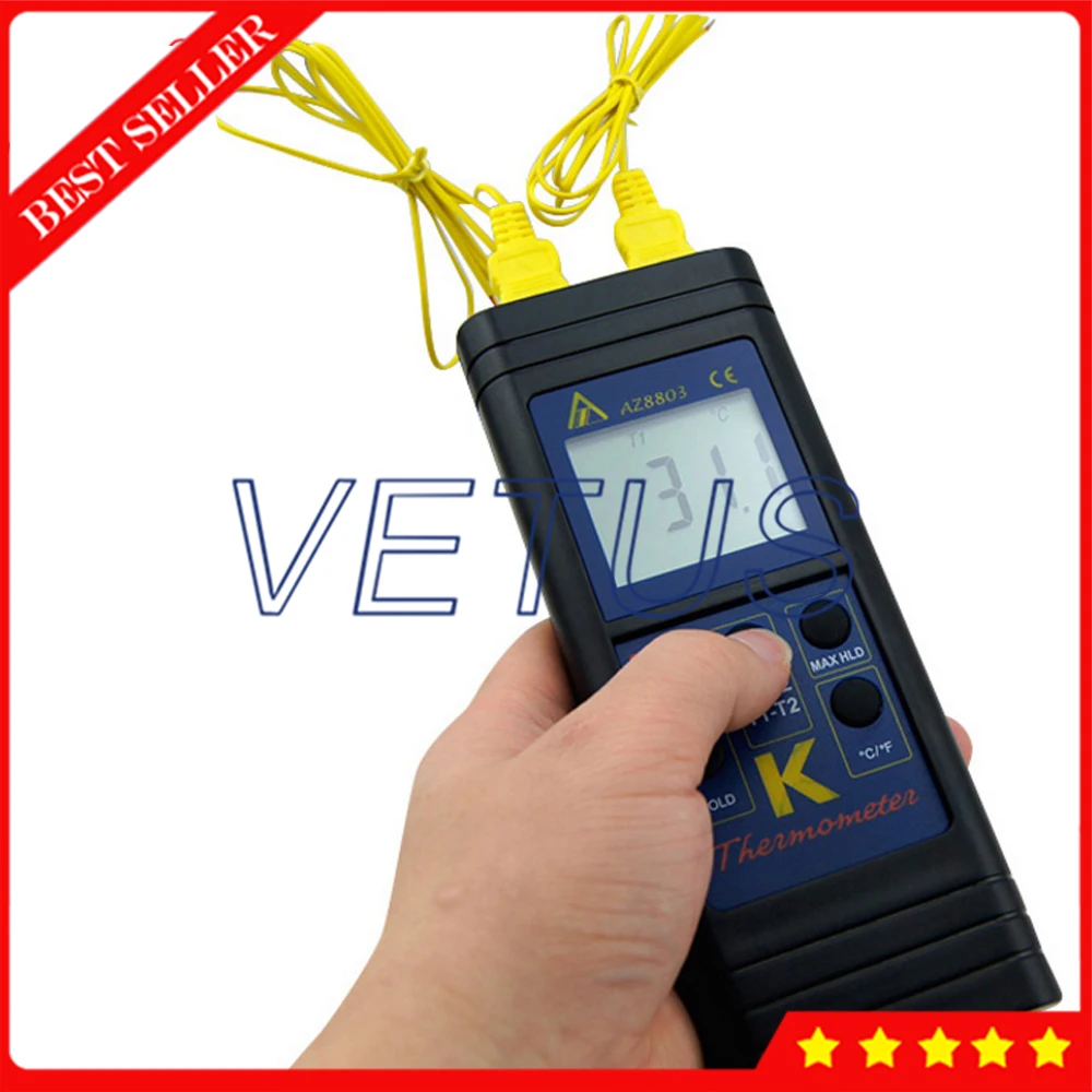 

Digital K Type Dual input Thermocouple Thermometer AZ8803 Handheld Electronic Temperature Meter With -50 to 1300'C Range