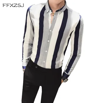 

Men's striped shirts are slim and sleek Autumn new men's long-sleeved striped shirt in Europe and the United States for leisure