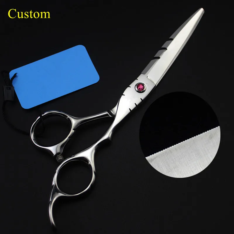 

Custom professional Japan 440c 5.5 6 inch Laser wire hair scissors serrated blades Cutting barber hairdressing scissors shears