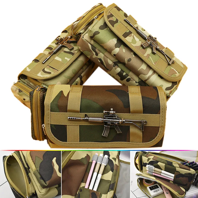 

Creative Camouflage Pencil Bag Large Oxford Canvas Pencil Case For Boy Gift Korean Stationery Student