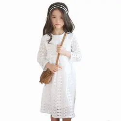 2017 летние платья для девочек, детская кружевная одежда, Брендовое детское платье принцессы для девочек, костюм с длинным рукавом, одежда