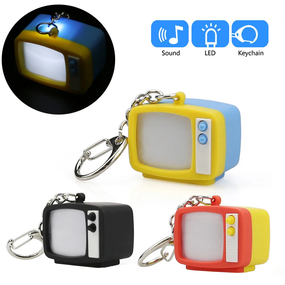 

Cartoon Retro Television Keychain With LED Light And Sound Keyfob Kids Toy Gift Mini Car Keychain