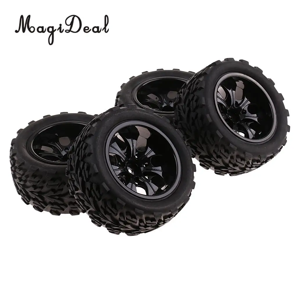 MagiDeal Rubber 4 Pieces 12mm Hub Wheel Rims Tires for 1/10 HSP HPI Traxxas Redcat RC Racing Car Crawler Truck