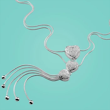

woman 925 sterling silver necklace Bohemian Double snake chain design Grow a heart-shaped pendant necklace The preferred gifts