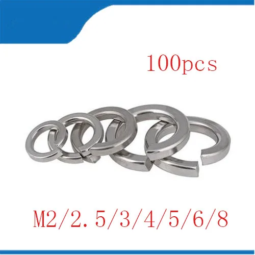 

washer 100Pcs DIN127 GB93 M2 M2.5 M3 M4 M5 M6 M8 304 Stainless Steel Shells Pad Spring Lock Washer Elastic Gasket HW007