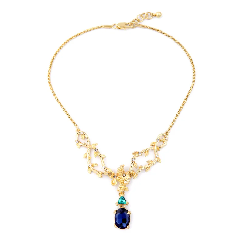 

Bulk Price Mystic Popular logo Blue Gems Necklace For Women Water Droplets Fashion Shiny Pendants Necklaces Gold Color Generous