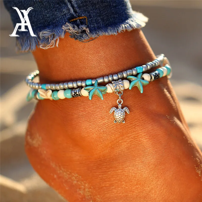 Bohemian Starfish Turtle Anklets For Women Vintage Beach Multiple Layers Anklet Ankle Bracelet Foot Jewellry Summer Barefoot Bohemian Starfish Turtle Anklets For Women Vintage Beach Multiple Layers Anklet Ankle Bracelet Foot Jewellry Summer Barefoot