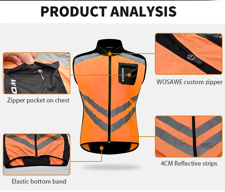 WOSAWE куртки для велоспорта Светоотражающие ветрозащитные для мужчин и женщин Одежда для верховой езды велосипедные кофты с длинным рукавом безрукавный жилет ветровка