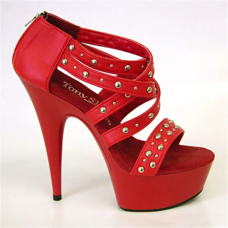 

Women 15 cm heel height, riveted vamp, crossed sexy sandals, dancing shoes