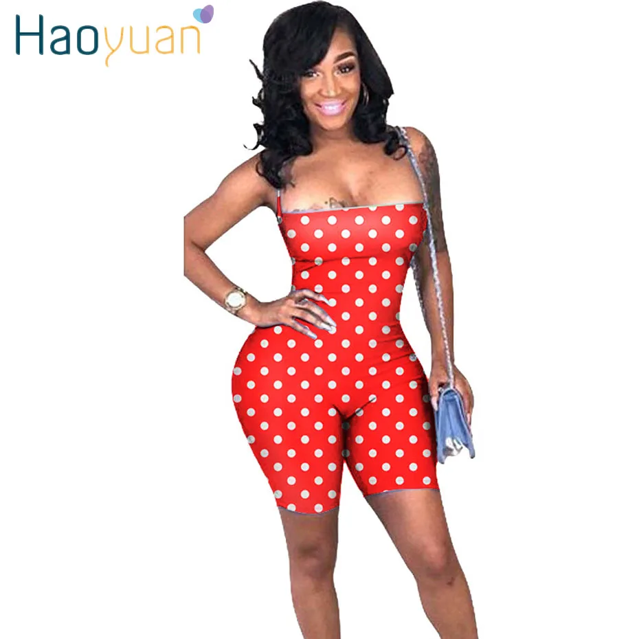 HAOYUAN نقطة الملونة التعادل صبغ مثير Playsuits عارية الذراعين ضمادة ارتداءها الصيف وزرة Bodycon ثوب فضفاض للمرأة بذلة السراويل HAOYUAN نقطة الملونة التعادل صبغ مثير Playsuits عارية الذراعين ضمادة ارتداءها الصيف وزرة Bodycon ثوب فضفاض للمرأة بذلة السراويل