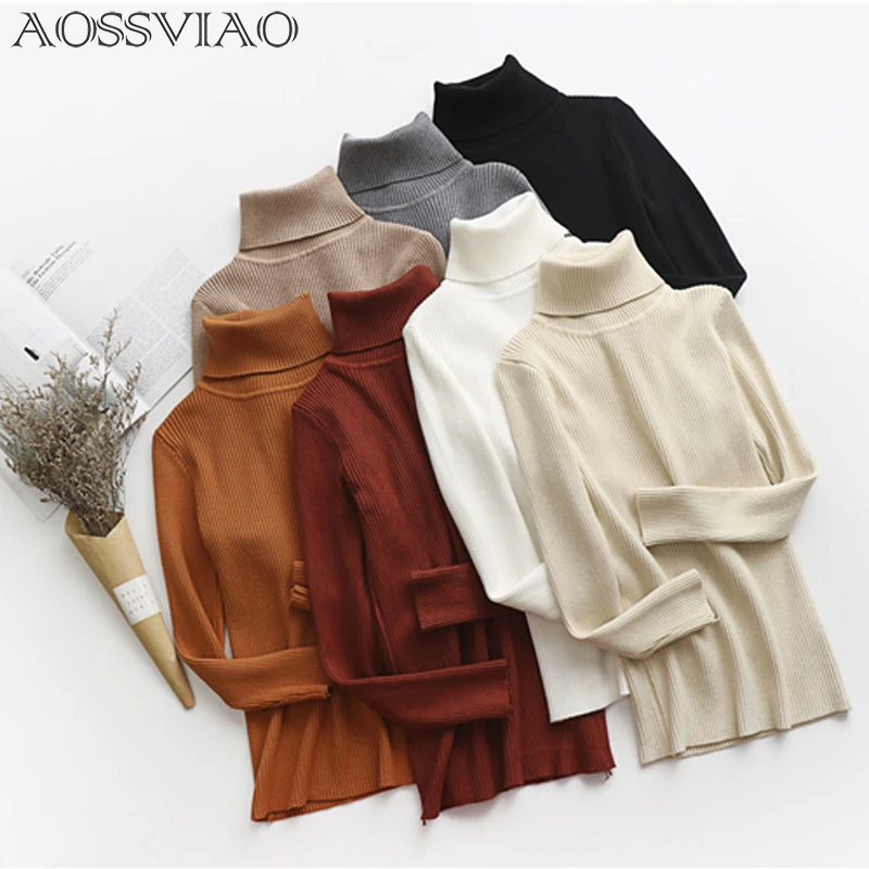 

AOSSVIAO Turtleneck Sweater Women Basic Korean Women's Sweater Elasticity Slim Autumn Winter Sweaters For Women Pullovers Jumper