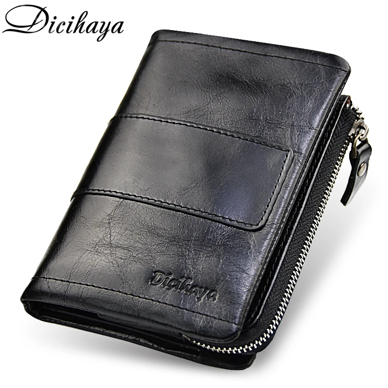 DICIHAYA Genuine Leather Men Wallet Soft Purse Coin Pocket Zipper Short Credit Card Holder Wallets Men Black Leather Wallet