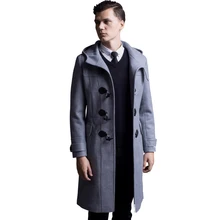Horns Buckle woolen Coat Men 2018 Spring And Autumn New England Hooded Long Section Of Wool