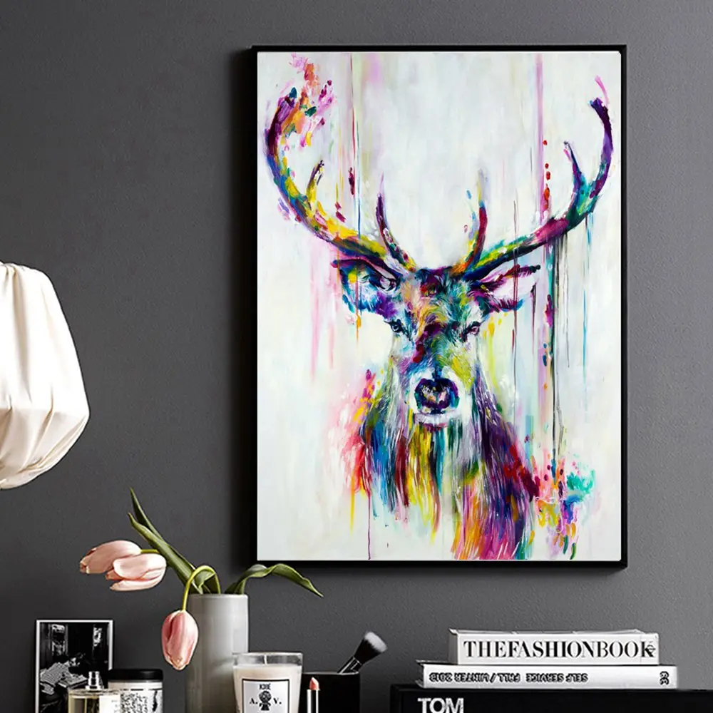 Geometric Abstract Deer Stag Animals SINGLE Leinwand Wand Kunst Bild drucken