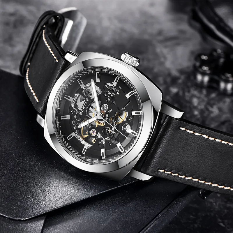 BENYAR новые Брендовые мужские часы автоматические механические часы спортивные часы кожаные повседневные деловые наручные часы Relogio Masculino