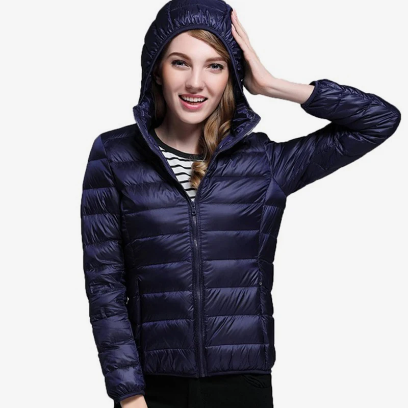 MCCKLE/ осенне-зимние женские ультра легкие пуховые пальто, куртки больших размеров, белые куртки на утином пуху, Теплый Женский жакет в стиле кэжуал, парка с капюшоном - Цвет: navy blue