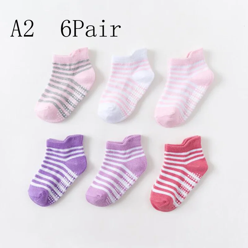 A2 6Pair 6 пара/лот, новые детские носки-тапочки, хлопковые нескользящие носки для мальчиков и девочек - Цвет: A2 6Pair