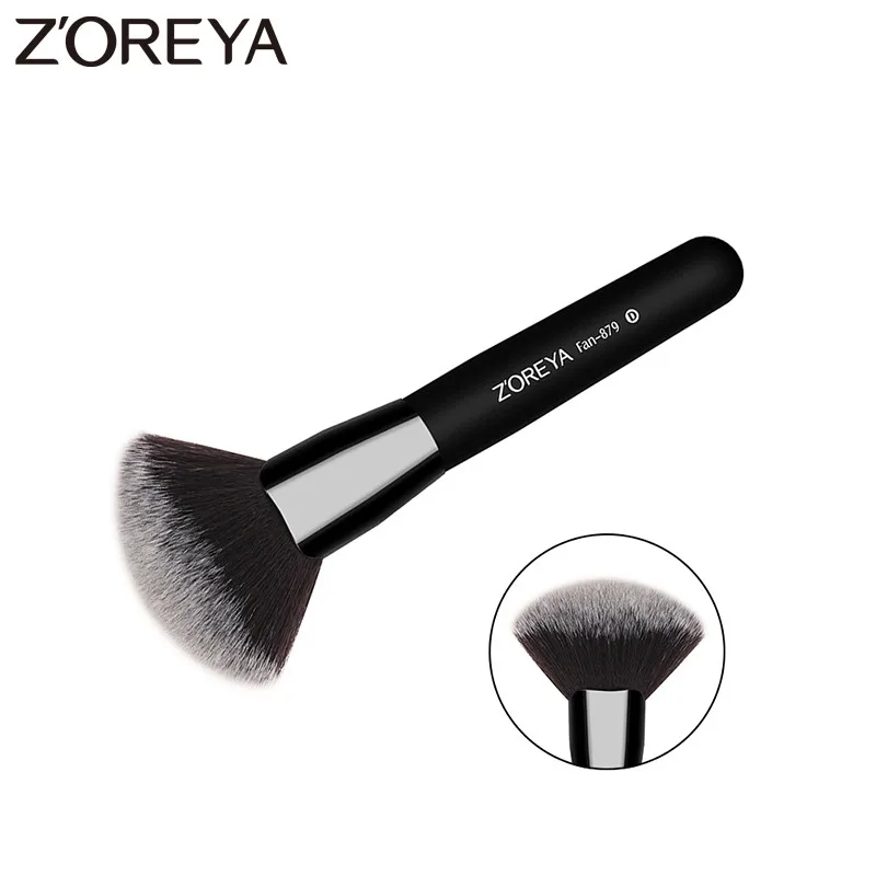 ZOREYA бренд Черный Веер форма Пудра Кисти для макияжа Классическая деревянная ручка удобные густые волокна волос Макияж инструменты - Handle Color: black