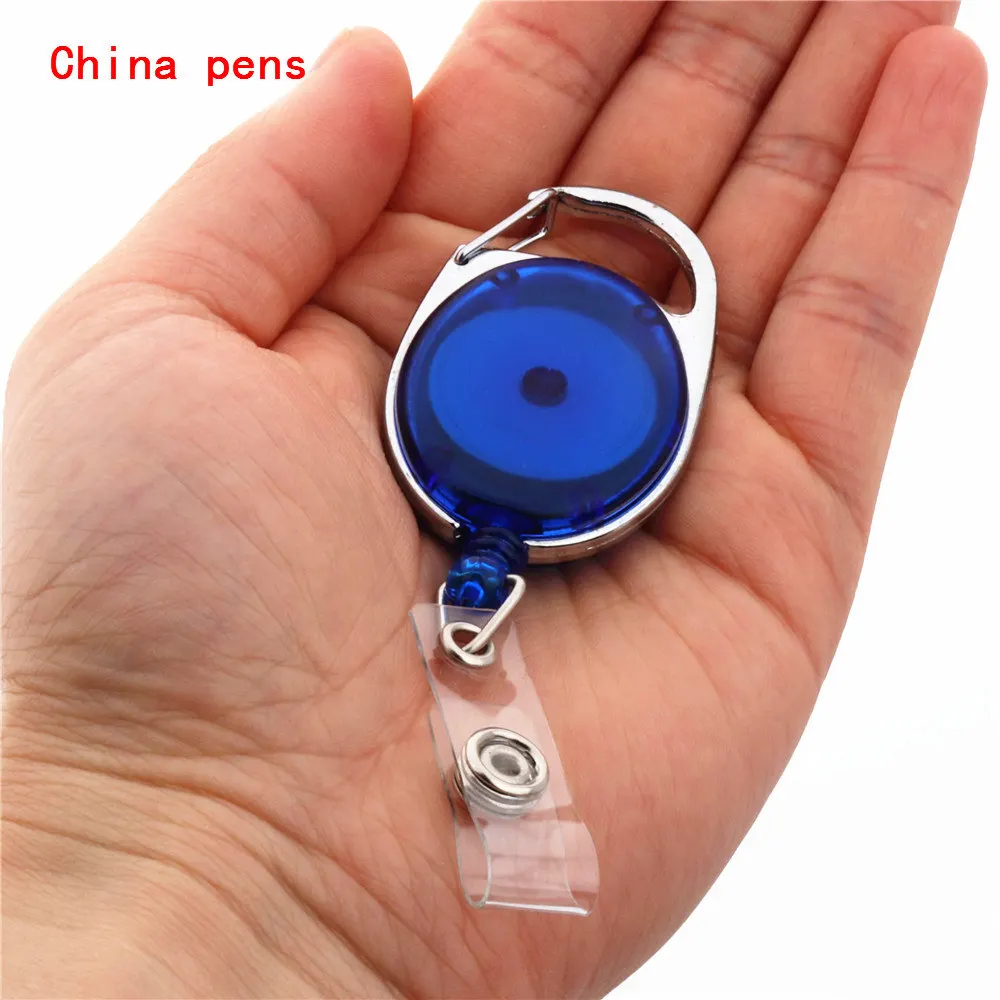 Выдвижная катушка для бейджа, цинковый сплав, пластик, ID талреп, имя, бирка, держатель для бейджа, катушка, откатный ремень, кольцо для ключей, цепь, зажимы - Цвет: Transparent blue