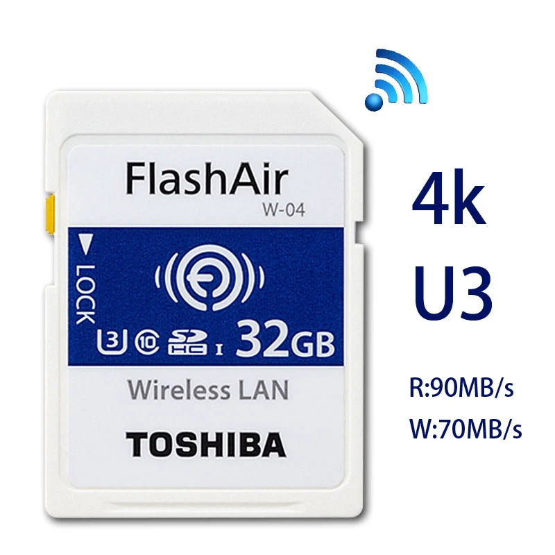 TOSHIBA FlashAir W-03, 32 ГБ, 16 ГБ, SDHC, беспроводная W-04, 64 ГБ, SDXC, WiFi, sd-карта, UHS-I, класс 10, U3, флеш-карта памяти для цифровой камеры