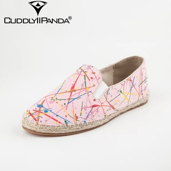 

CuddlyIIPanda 2019 Graffiti Fisherman Shoes Hand-made Hemp Canvas Espadrilles Classic Women Flats High Quality Zapatos Mujer