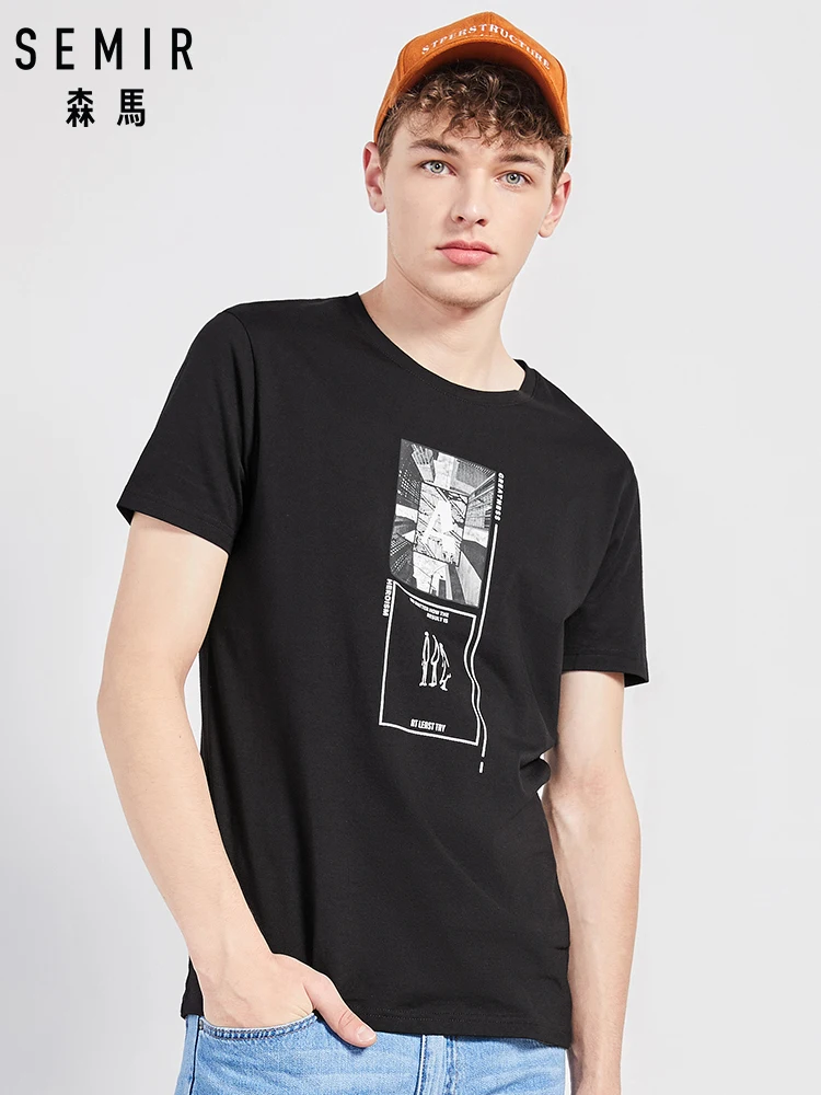 

SEMIR 2019 Solid color T Shirt MensWhite 100% cotton T-shirts Summer Style Short Sleeve Tee Boy Skate Male Tshirt Tops