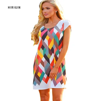 

HIRIGIN 2018 Sexy Women Summer Casual Printed Evening Party Beachwear Blouses Holidy Long Blouse