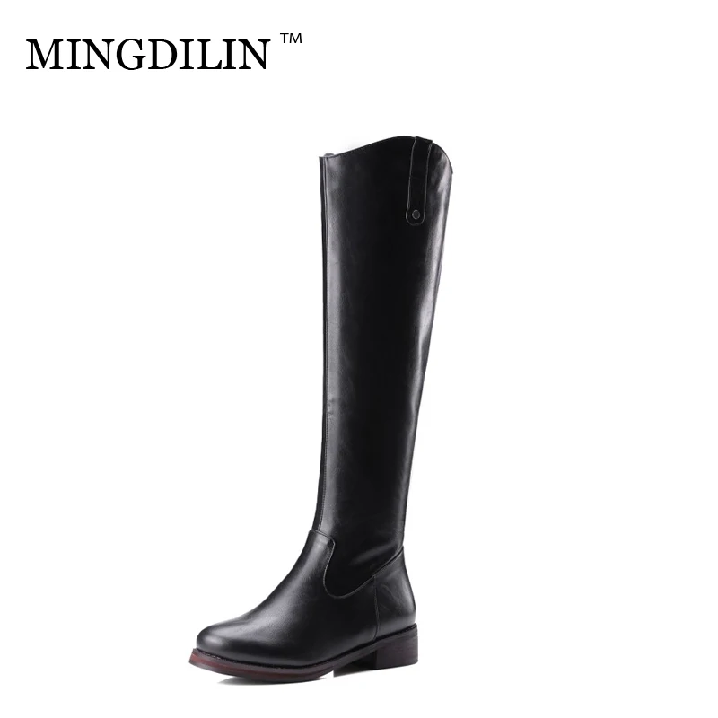 

MINGDILIN Winter Warmth Comfort High Boots Advanced PU Round Head Shoes Daily Travel Work Zipper Decoration Fashion Party 32-43