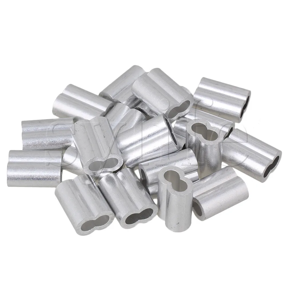 Aluninum Double Holes Crimping Loop Sleeve for Wire Rope M6 Pack of 20