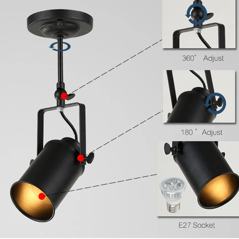 Винтажный Лофт светодиодный светильник для бара Кофейни светодиодный светильник ed одежда промышленный рельсовый светильник GU10 лампа черный потолочный светильник iluminacao