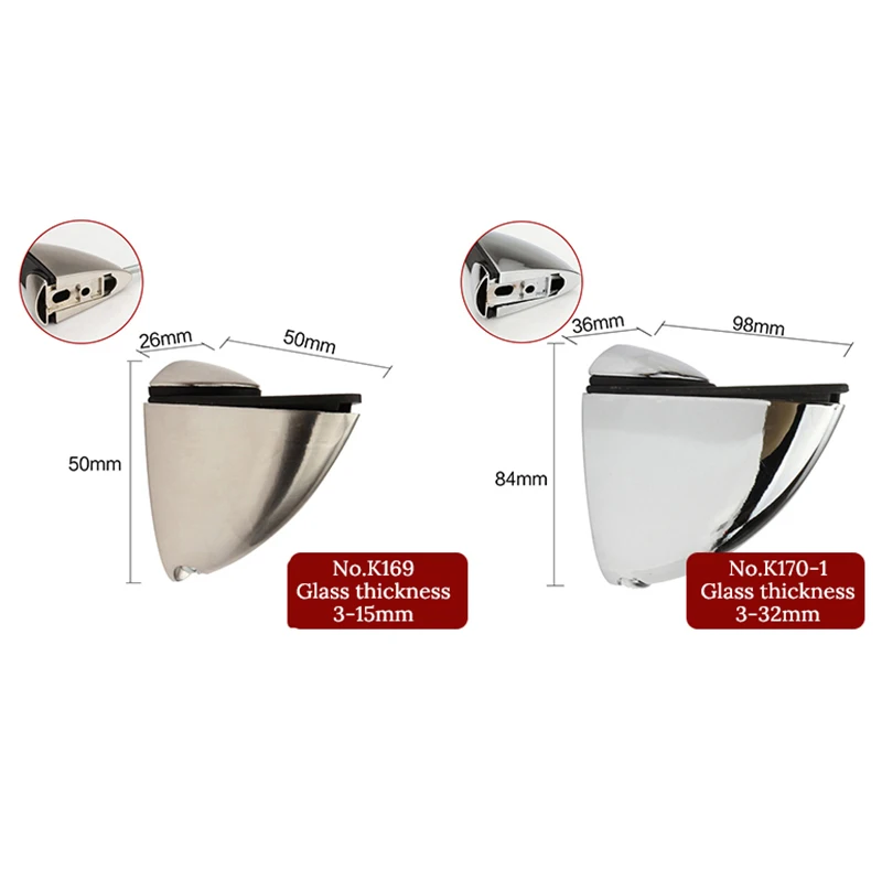 KAK Zinc Alloy Adjustable Glass Clamps Glass Plated Brackets Chrome Alloy Shelf Holder Support Clamp for Shelves glass shelf clamp holder glass fasteners