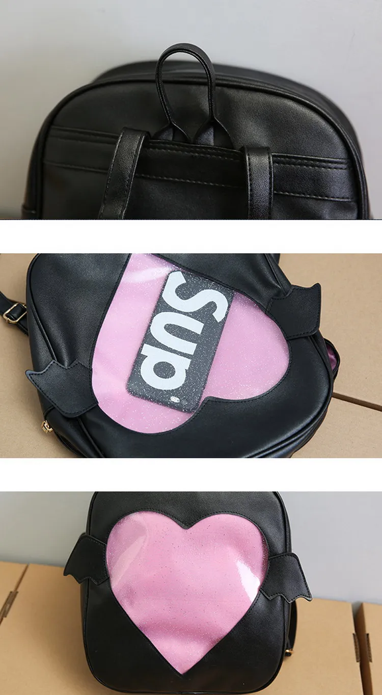 MSMO 'Ita-bag' Блестящий Прозрачный лоскутный рюкзак с крылышками, японский Harajuku, для девочек, Kawaii, блестящая прозрачная школьная сумка, подарок