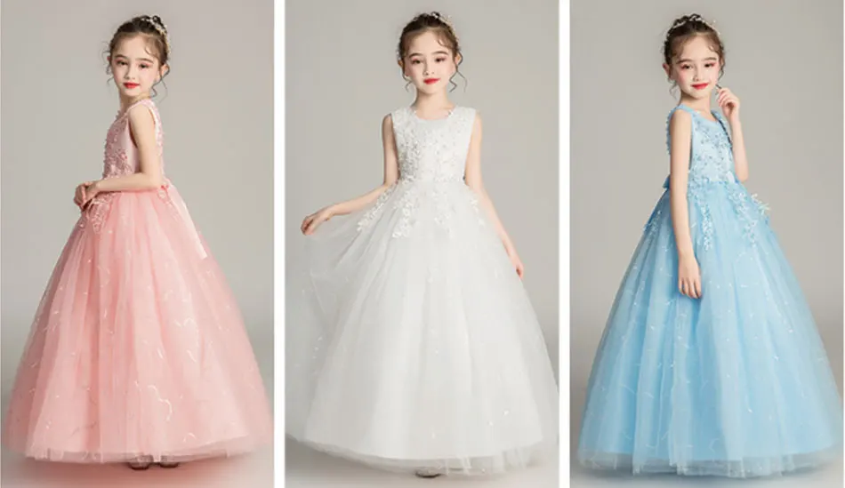 Kids Clothing Elegent hand beading Girls Dresses for Children Princess Party Custumes 2-10 Years