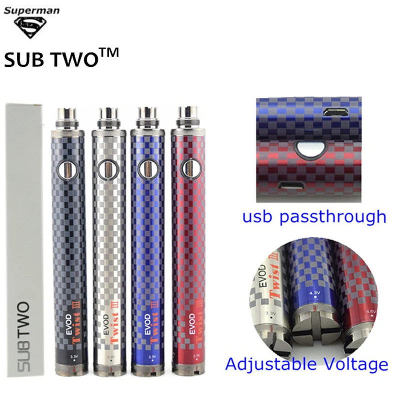 SUB два 10/шт 1600 mAh EVOD Электронная сигарета батарея EVOD твист III Регулируемая Напряжение 3,3 V-4,8 V USB пройти через испаритель - изображение