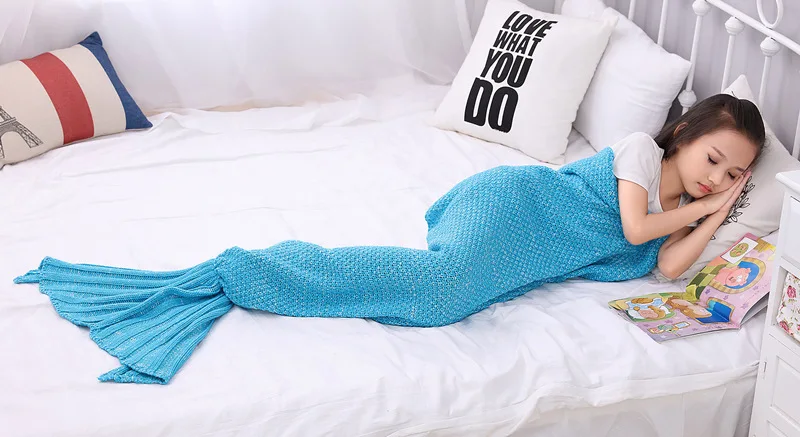 Handmade Mermaid Tail Blanket Crocheted Cocoon Sofa Beach Quilt Rug Knit Lapghan