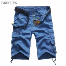 Мужские летние синие шорты Карго длиной до колена,, брендовые новые хлопковые шорты с карманами, мужские повседневные свободные бермуды на молнии, 38