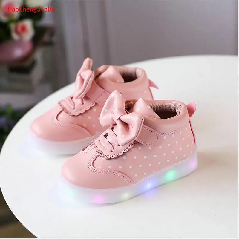 

2018 hot sale children glowing shoes princess girls led shoes lace up spring autumn cute baby sneakers shoes eu size 21-30