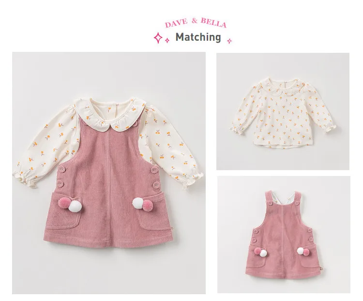 DBZ11143-1 dave bella; сезон весна-осень; Милые рубашки с цветочным рисунком для маленьких девочек; топы из хлопка для малышей; детская одежда высокого качества