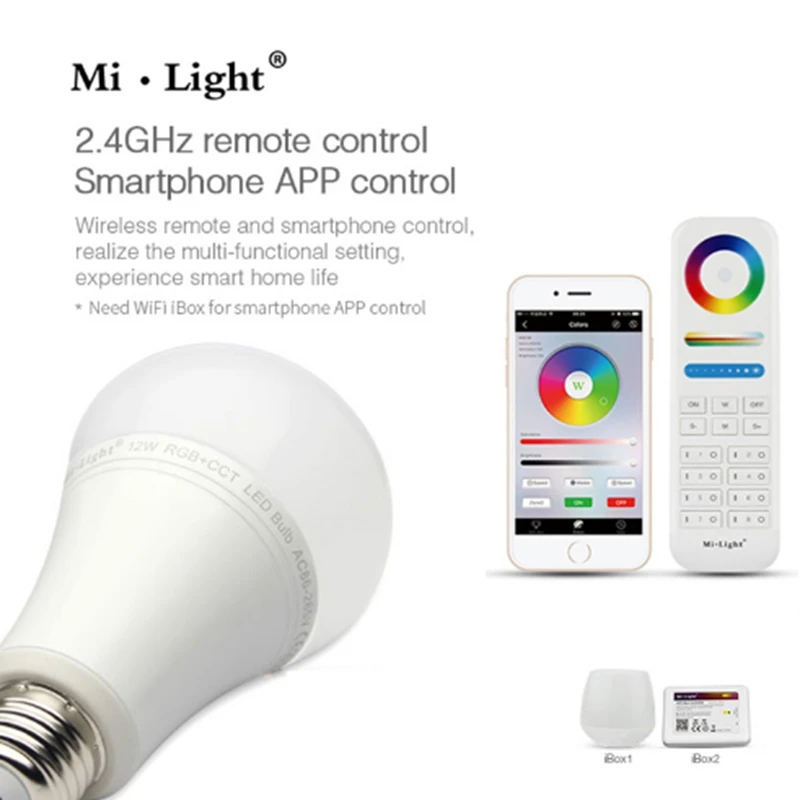 Milight FUT105 8 Zone Remote control E27 12W RGB+CCT Bulb 110V 220V Wireless 2.4G Lamp WIFI Dimmable 2 in 1 Smart LED lamp | Лампы и