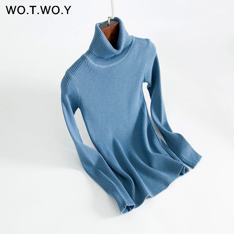 

WOTWOY Autumn Winter Turtleneck Sweaters Women 2018 Casual Knitted Pullovers Women Yellow Black Sweater Female Knitwear Tops New
