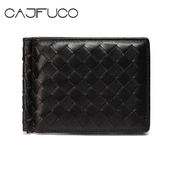 

CAJIFUCO Classics Men Wallets Credit Card Case Knitting Money Clip Genuine Leather Woven Card Wallet Men Carteira Porte Carte