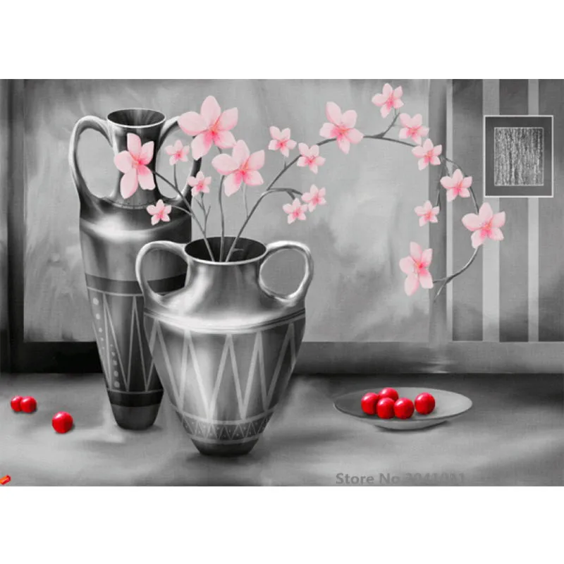 

DIY Framed Flower And Vase DIY Oil Painting By Numbers Canvas Painting For Wedding Decoration Home Decor Drop Shipping RA3216