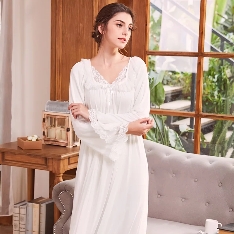

YSMILE Y Women Mesh Nightgown Vintage Princess Style Sweet Cute Long Patchwork Lace Sleep Dress Female Comfortable Home Wear