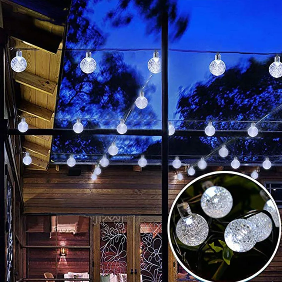 5M LED Solar String Lights ball Pendant Outdoor Garland Garden Festoon Christmas Party Decorative Globe Fairy Light