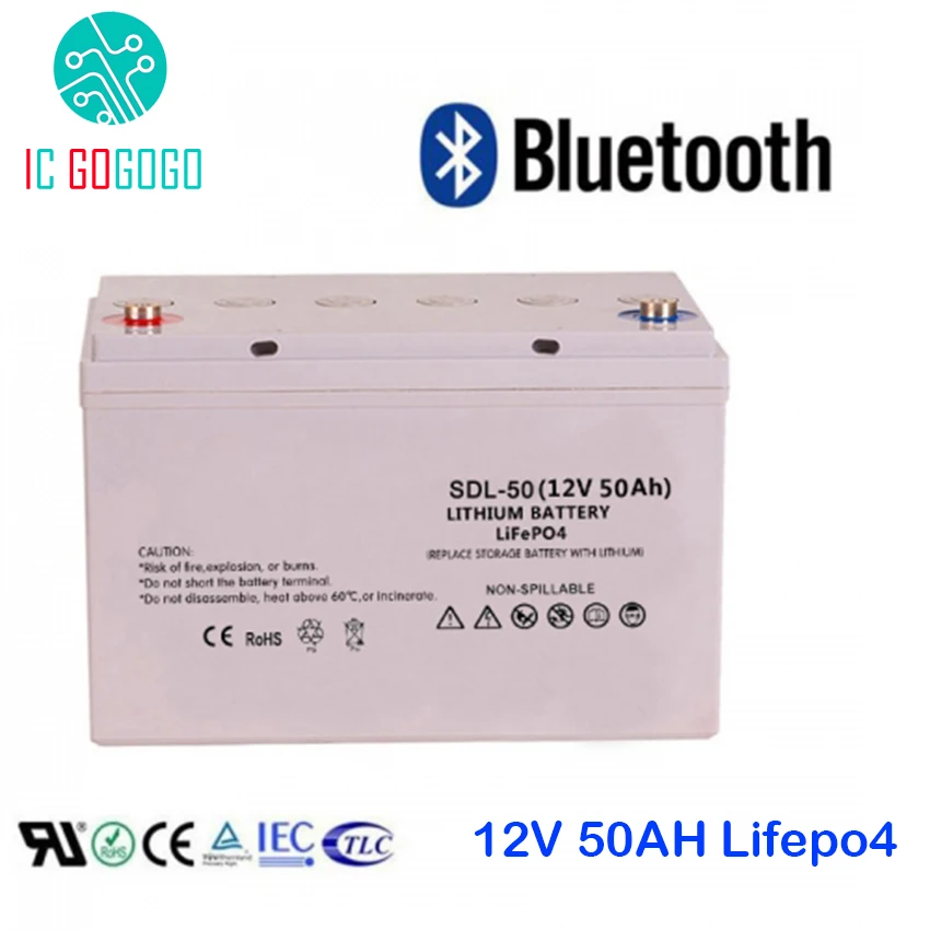 

12V 50AH Lifepo4 Battery Pack Deep 2000 Cycle 3.2V Sealed Lithium Iron Phosphate Rechargeable Cell Bluetooth BMS Customized 50 A