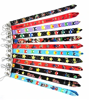 

300Pcs Super Mario Bros Lanyard id badge holder keychain straps for mobile phone Free Shipping