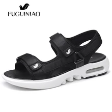 Летние модные повседневные мужские сандалии-гладиаторы из натуральной кожи с воздушной подушкой; Мужские модельные сандалии для отдыха на плоской подошве; zapatos hombre